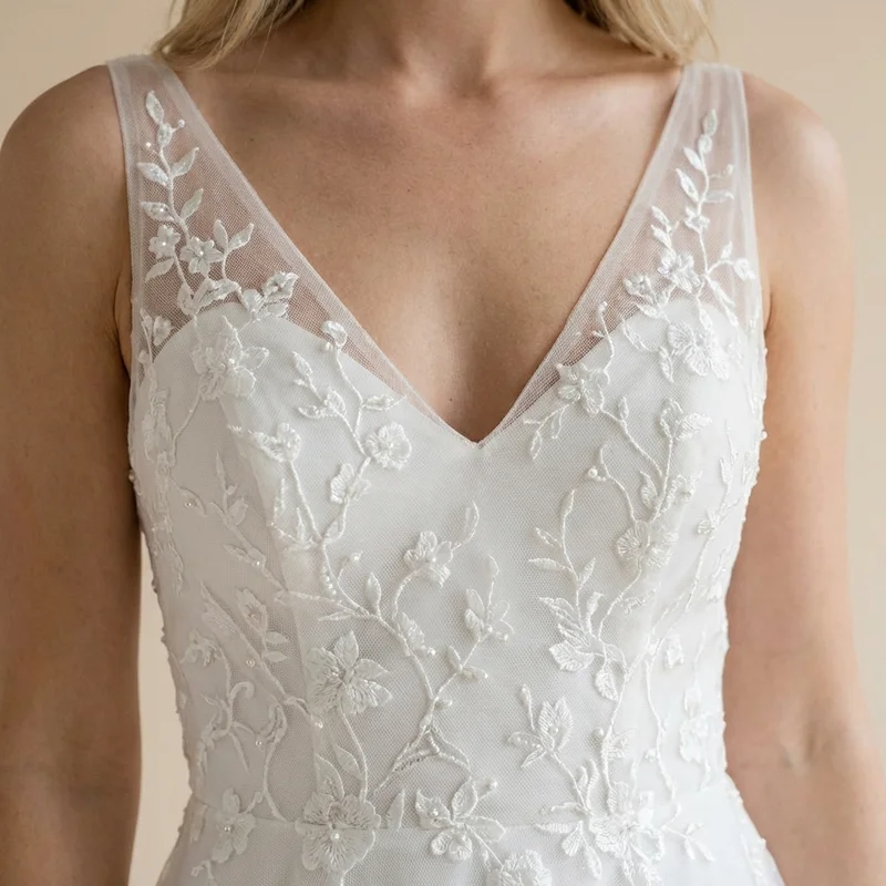 Penelope Tulle Embroidered Garden Wedding Dress - 3