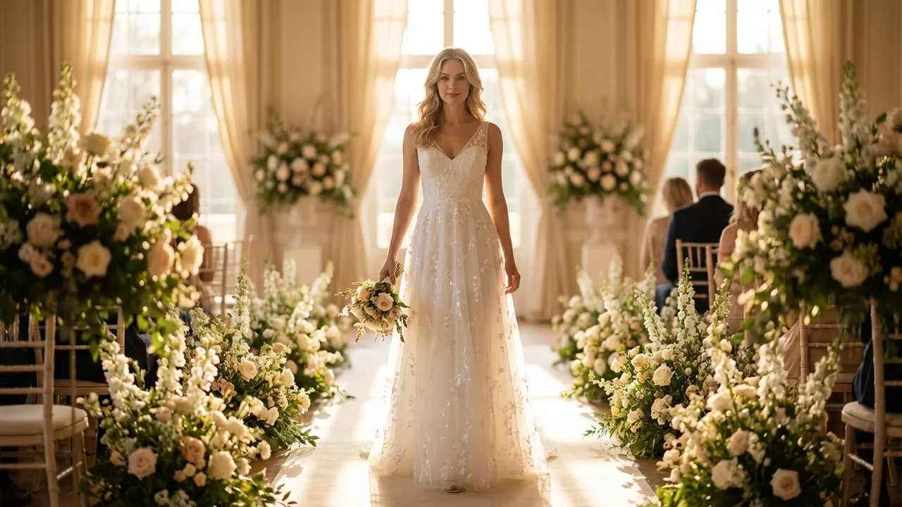 Penelope Tulle Embroidered Garden Wedding Dress - 5