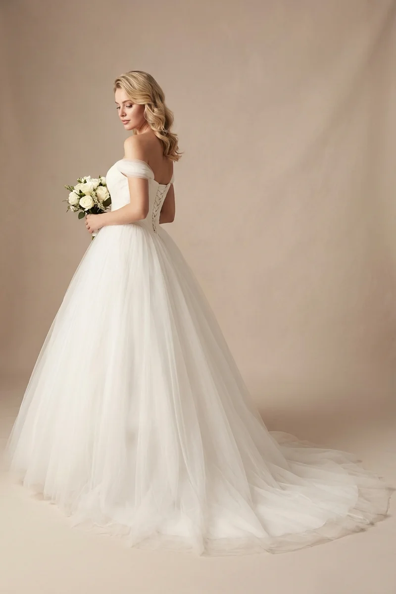 Genevieve Tulle Off-Shoulder Romantic Wedding Dress - 1