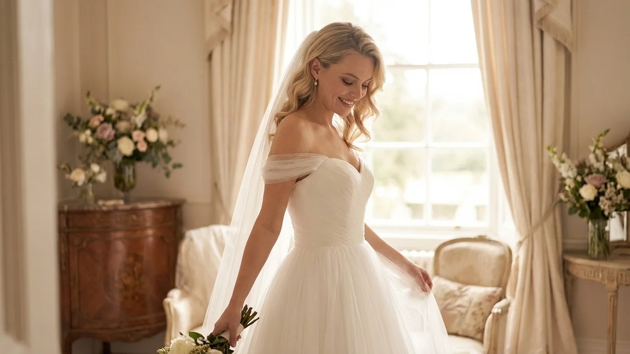 Genevieve Tulle Off-Shoulder Romantic Wedding Dress - 5