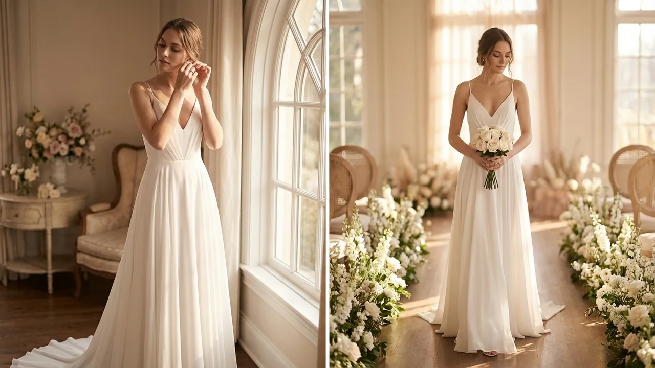 Spaghetti Strap Simple Wedding Dress Under $100 - 5