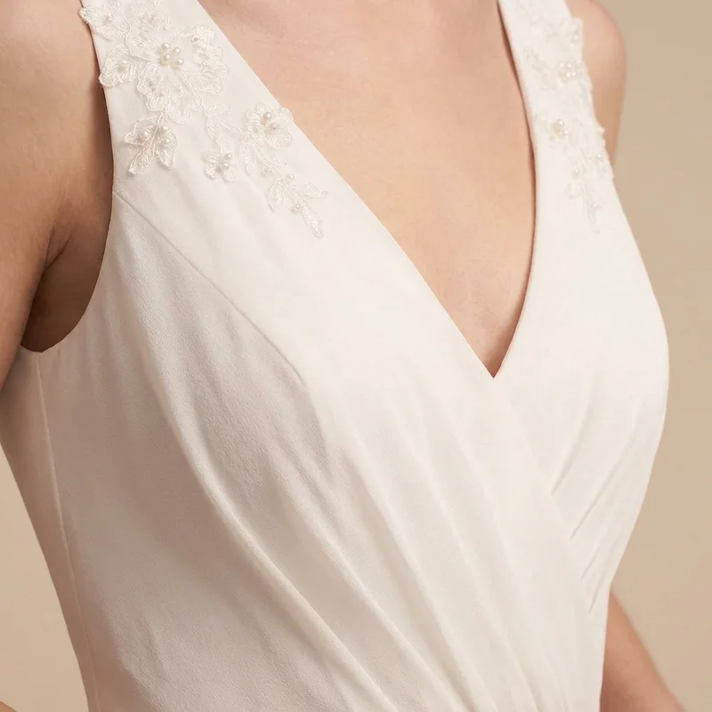 Chiffon V-Neck Wedding Dress Under $200 - 3