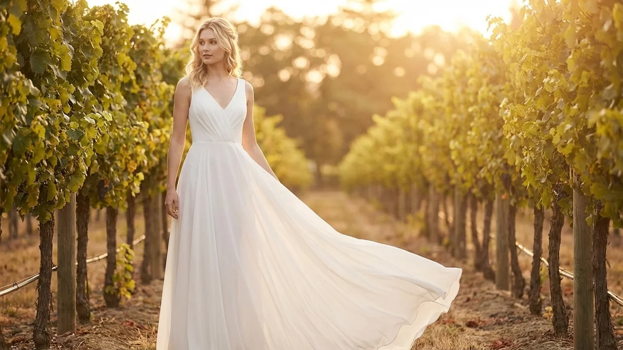Chiffon V-Neck Wedding Dress Under $200 - 6