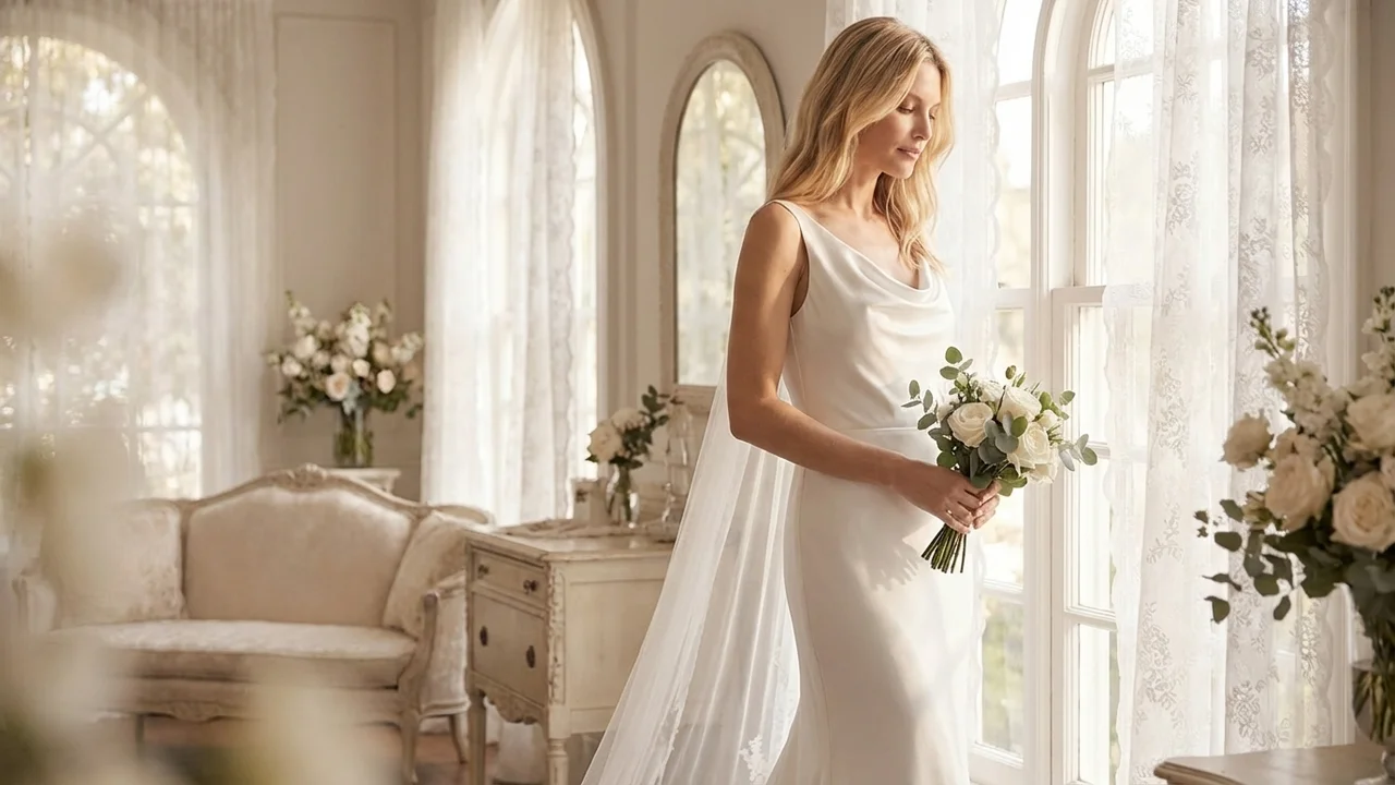 Simple Satin Wedding Gown Under $200 - 5