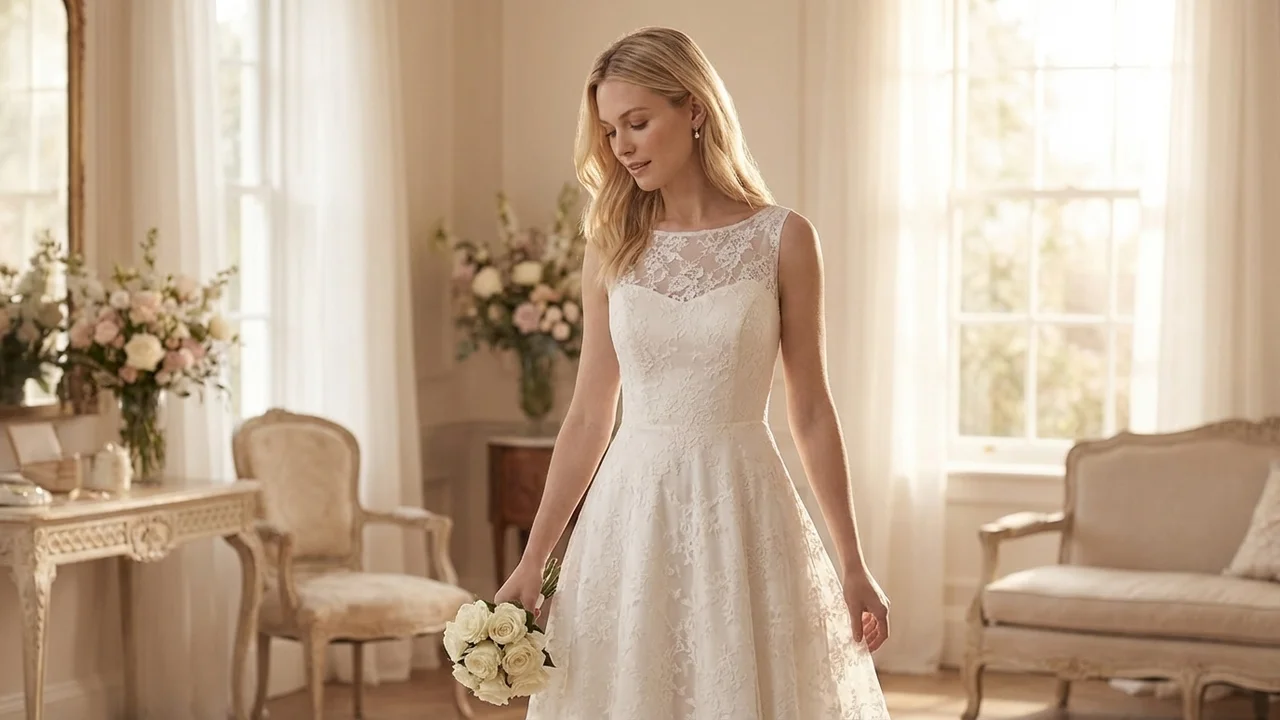 Lace Tea-Length Wedding Dress Under $200 - 5