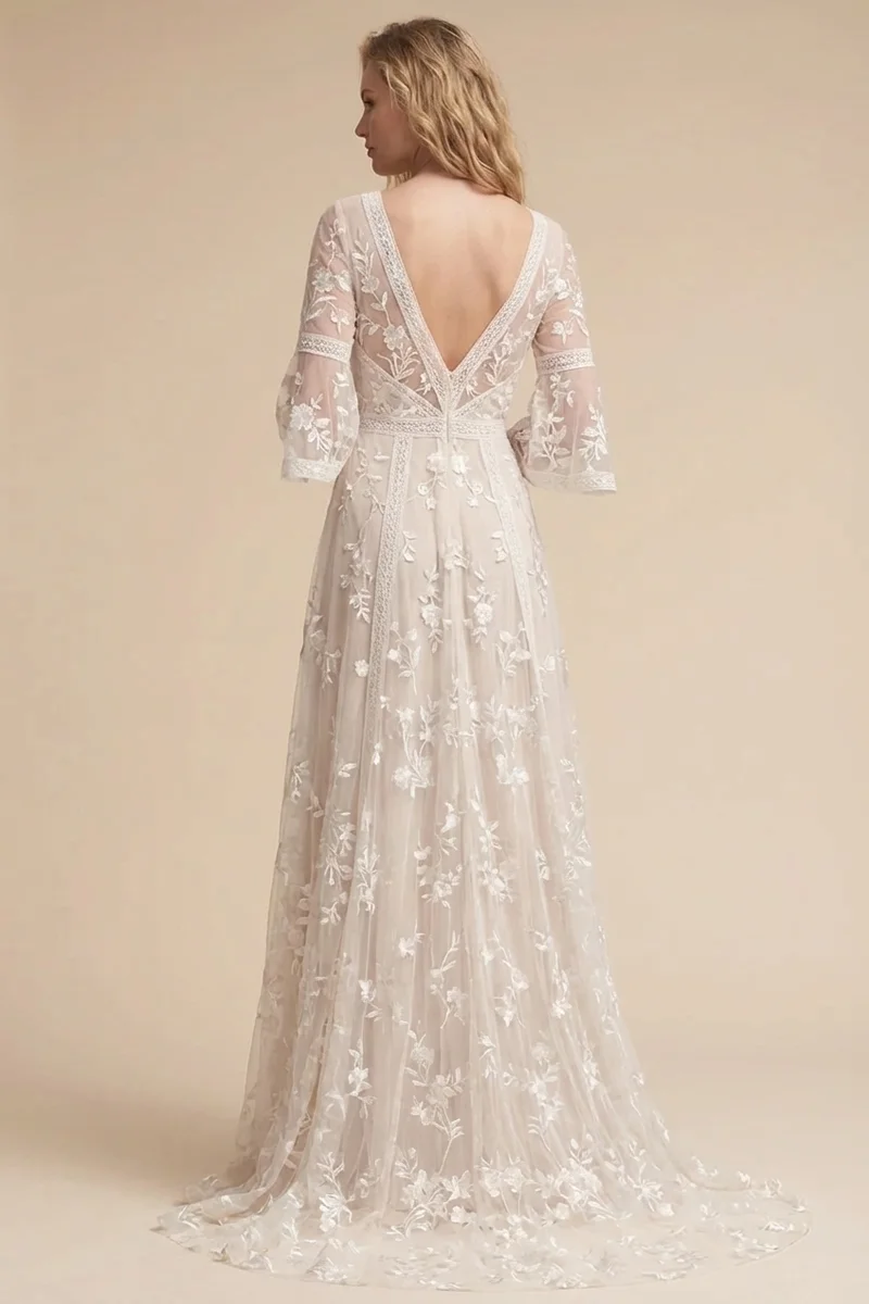 Florence Vintage Embroidered Boho Wedding Dress - 2