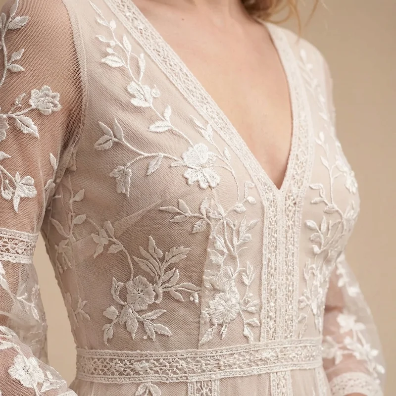 Florence Vintage Embroidered Boho Wedding Dress - 3