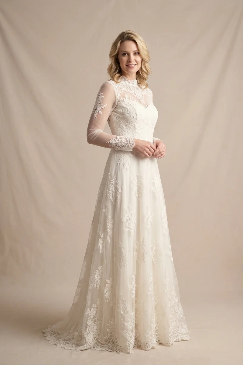 Marguerite Vintage Lace Long Sleeve Wedding Dress - 1