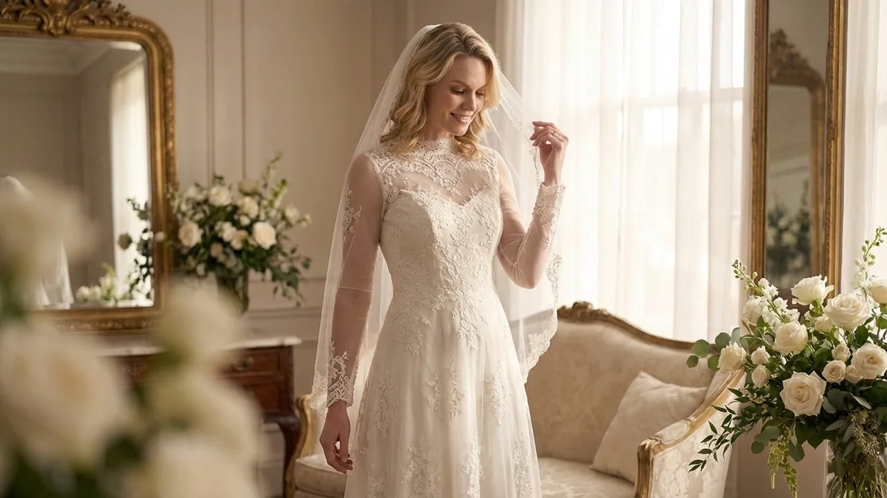 Marguerite Vintage Lace Long Sleeve Wedding Dress - 5
