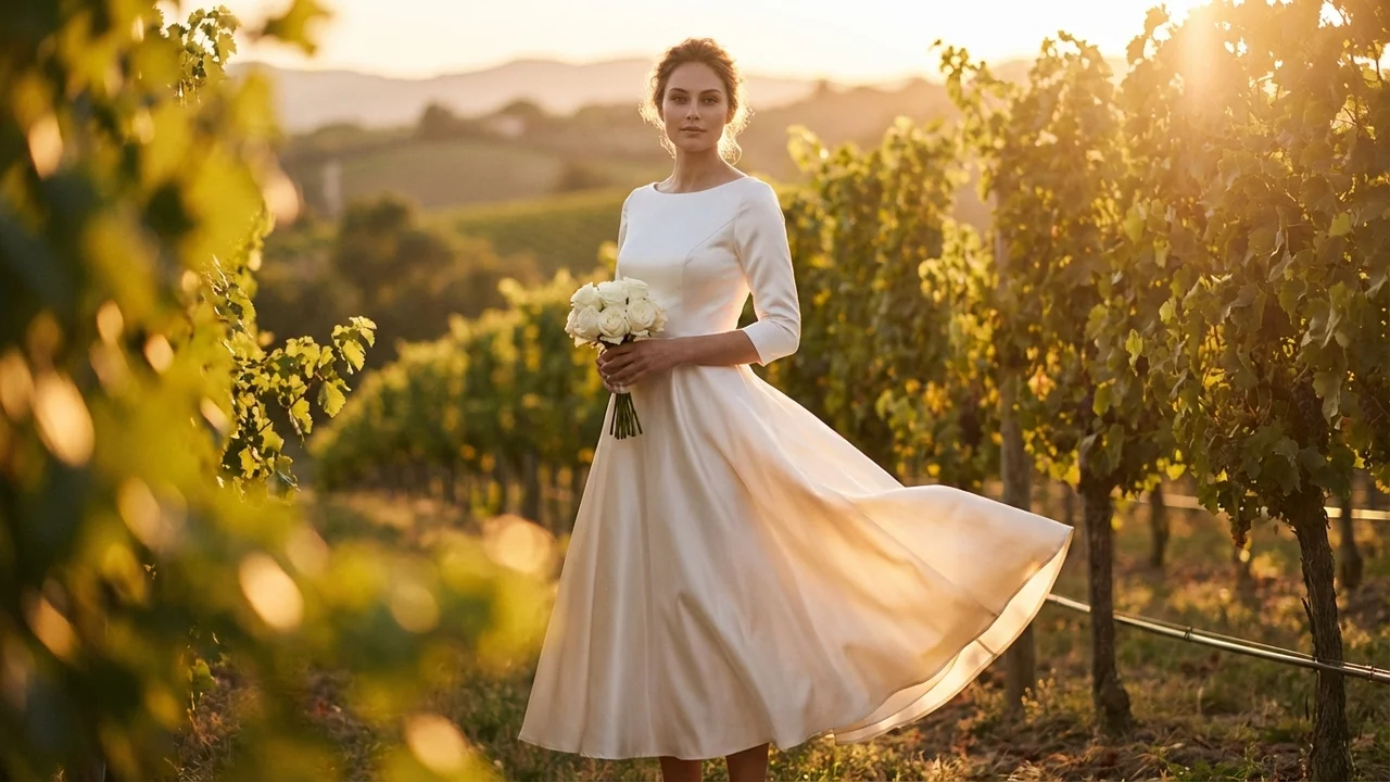 Colette Vintage Satin Tea Length Wedding Dress - 6