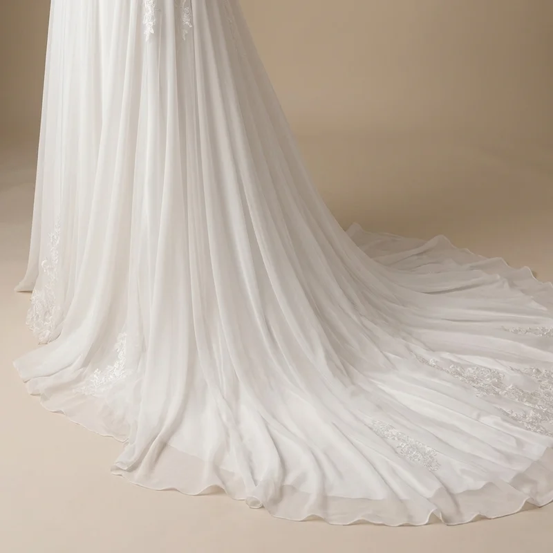 Flowing Chiffon V-Neck A-Line Wedding Dress - 4