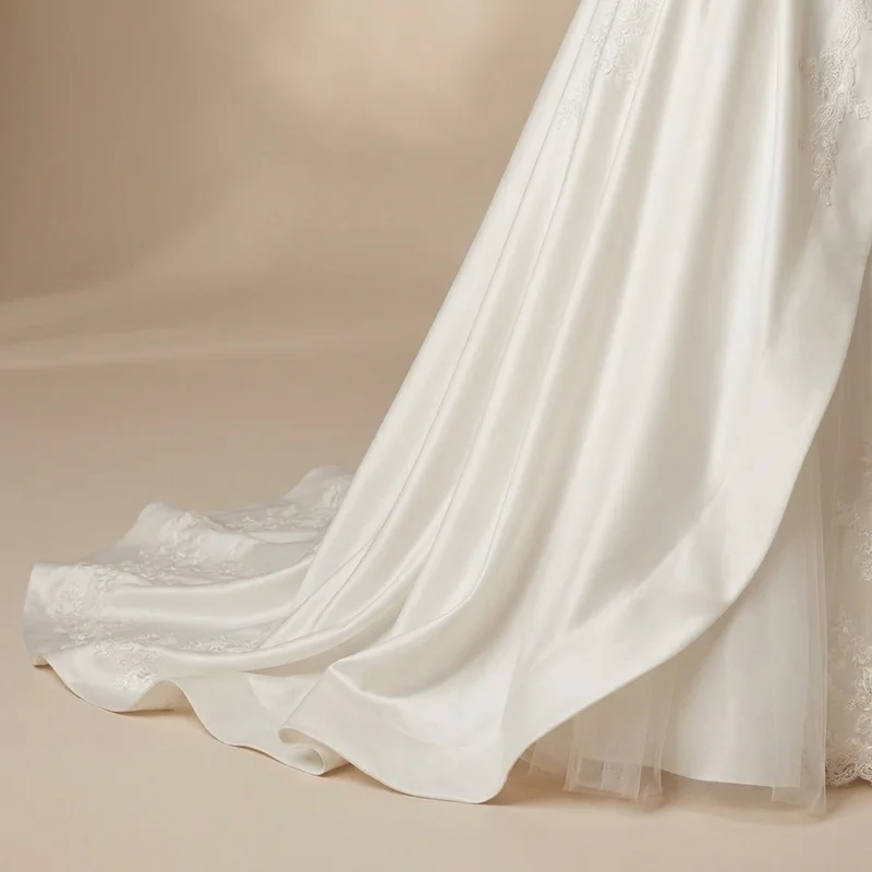 Classic Satin Off-Shoulder A-Line Wedding Dress - 4