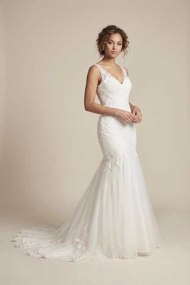 Celeste Applique Mermaid Wedding Dress - 1