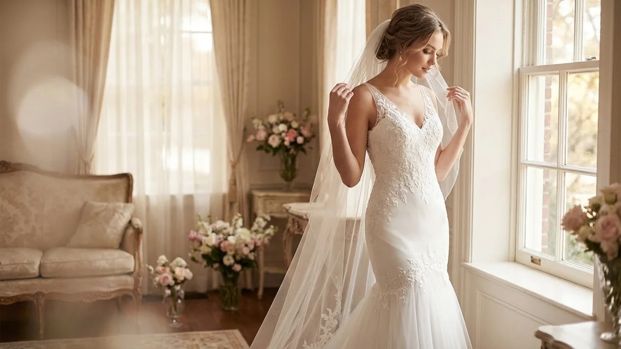 Celeste Applique Mermaid Wedding Dress - 5