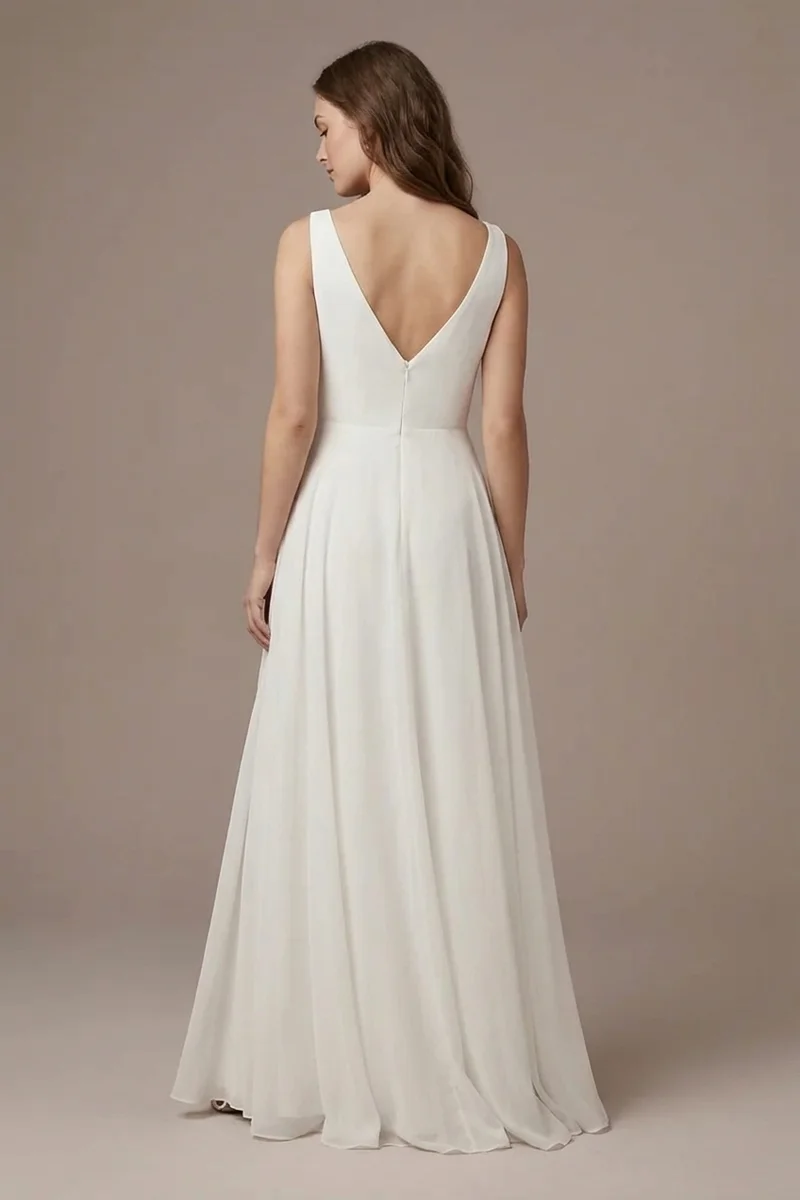 Flowy Chiffon Beach Wedding Dress with Side Slit - 2