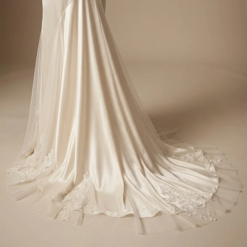 Simple Satin Slip Beach Wedding Dress with Cowl Back - 4