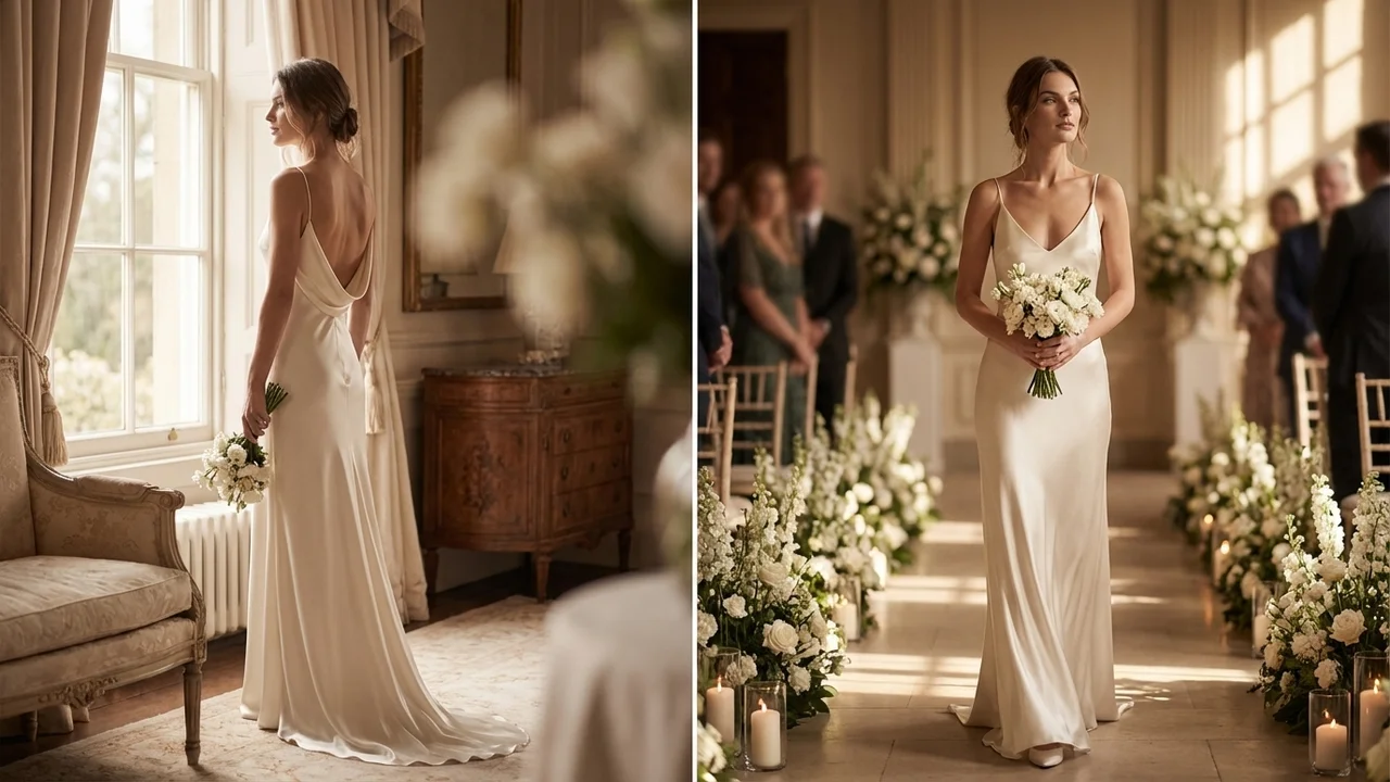 Simple Satin Slip Beach Wedding Dress with Cowl Back - 5