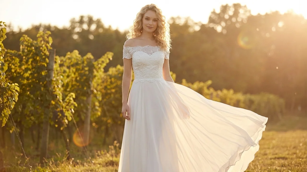Off-Shoulder Beaded A-Line Wedding Dress - 6