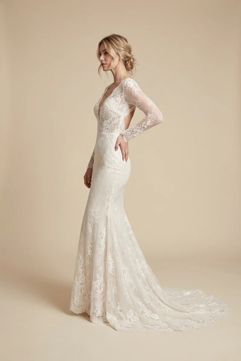 Daphne Backless Lace Mermaid Wedding Dress - 1