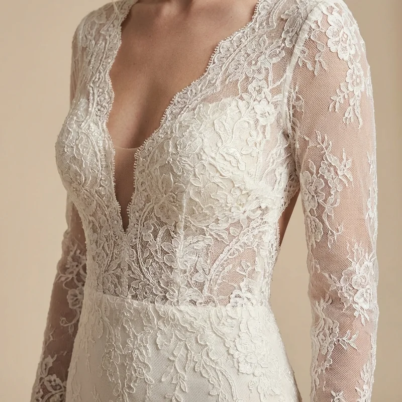 Daphne Backless Lace Mermaid Wedding Dress - 3