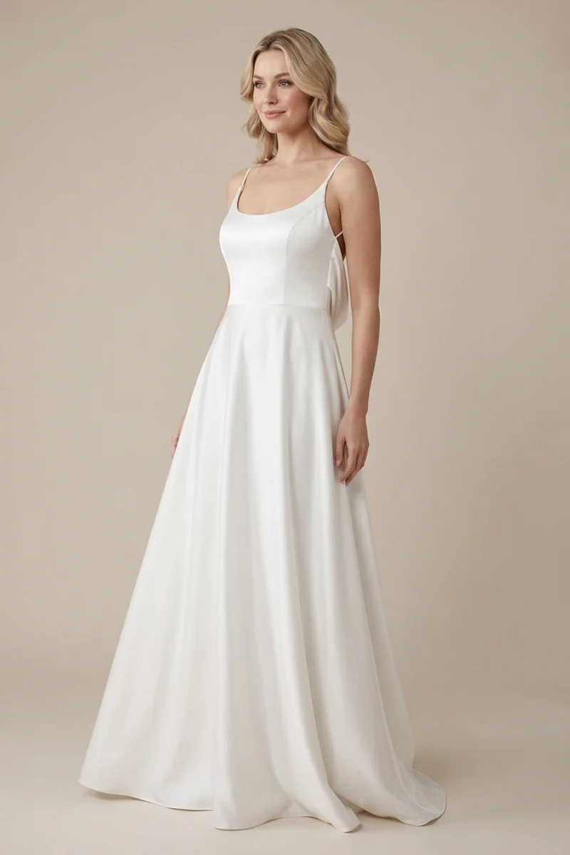Elise Backless Satin A-Line Wedding Dress - 1