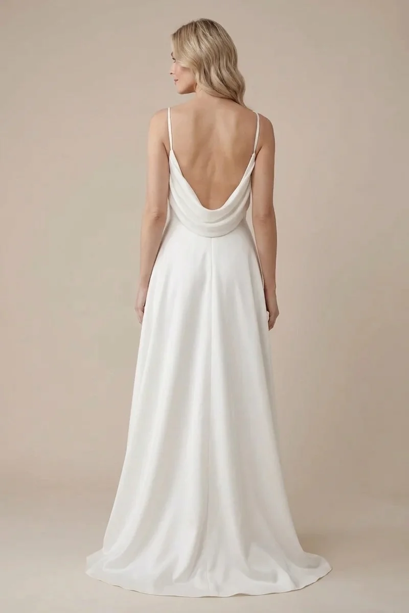 Elise Backless Satin A-Line Wedding Dress - 2