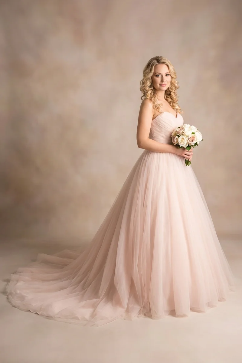 Rosalie Blush Pink Ball Gown Wedding Dress - 1
