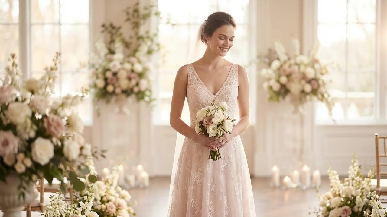 Valentina Blush A-Line Lace Wedding Dress - 5