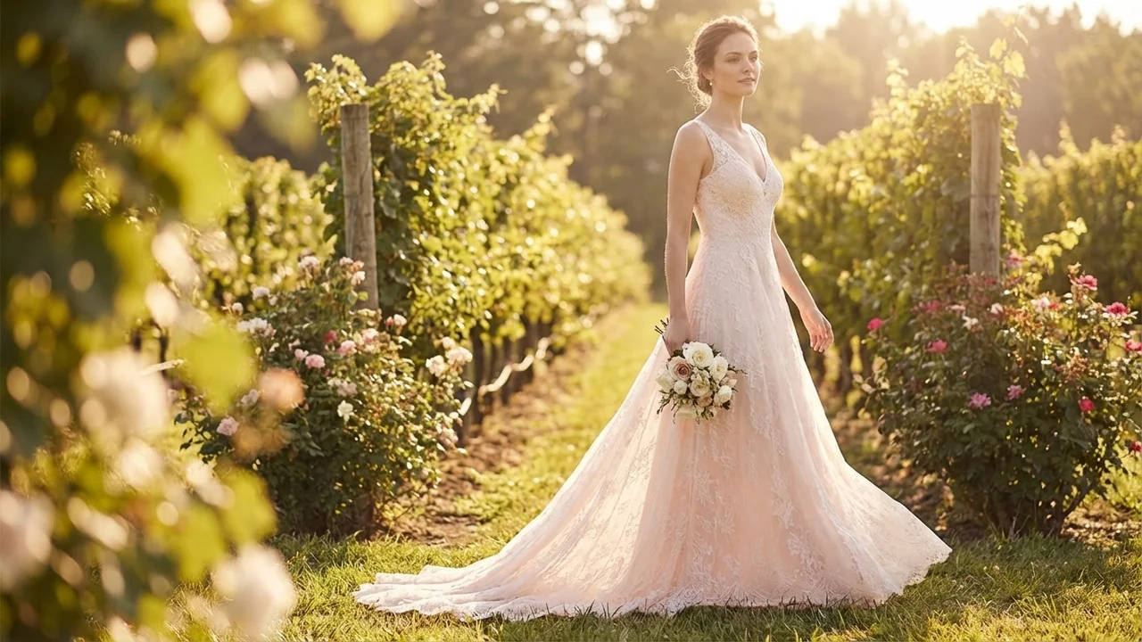 Valentina Blush A-Line Lace Wedding Dress - 6