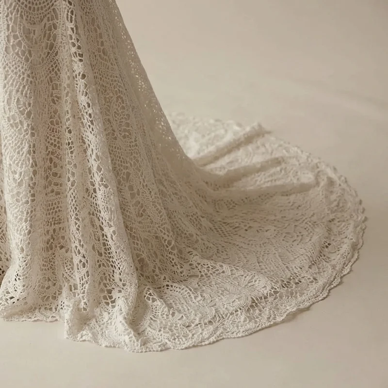 Crochet Lace Open Back Boho Wedding Dress - 4