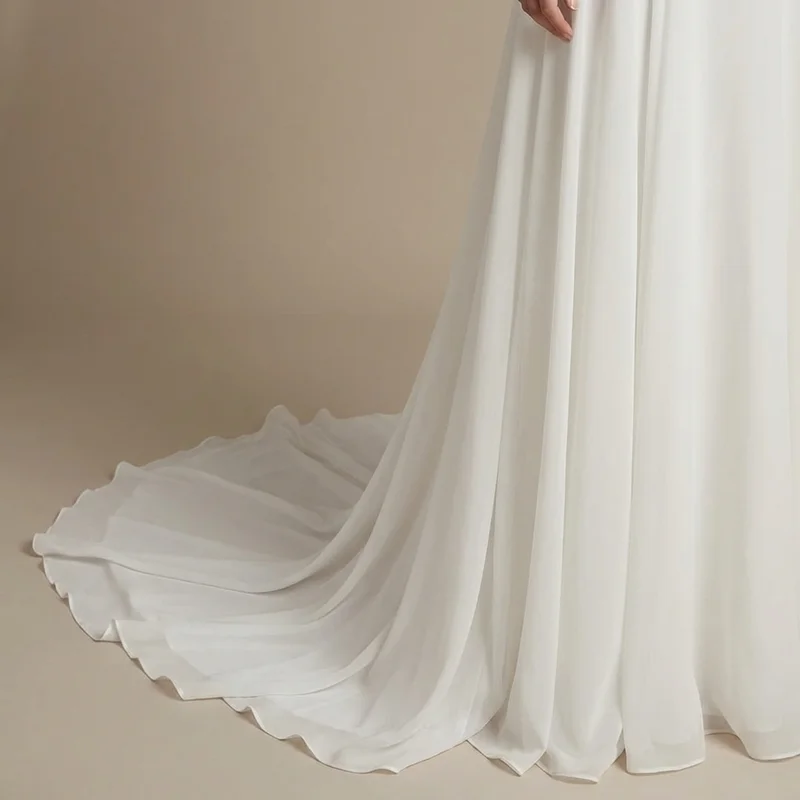 Flowy Chiffon Flutter Sleeve Boho Wedding Dress - 4