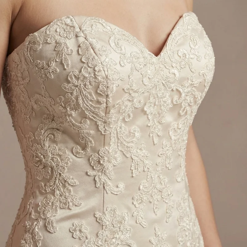 Champagne Lace Mermaid Wedding Gown - 3