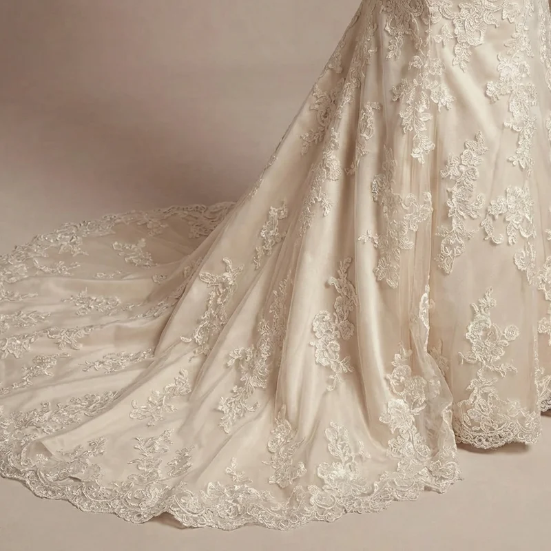 Champagne Lace Mermaid Wedding Gown - 4