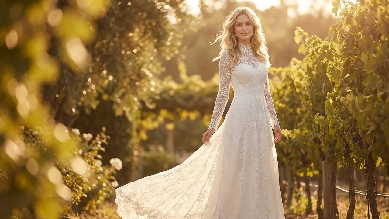 Classic Lace Cathedral Wedding Gown - 6