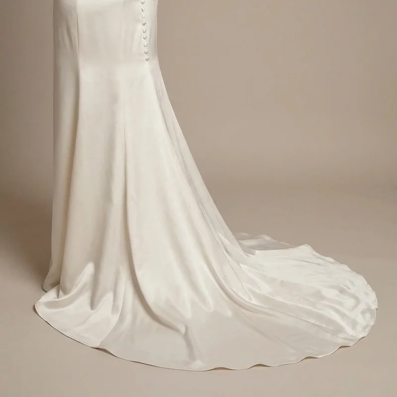 Elegant Column Satin Bridal Gown with Boat Neck - 4
