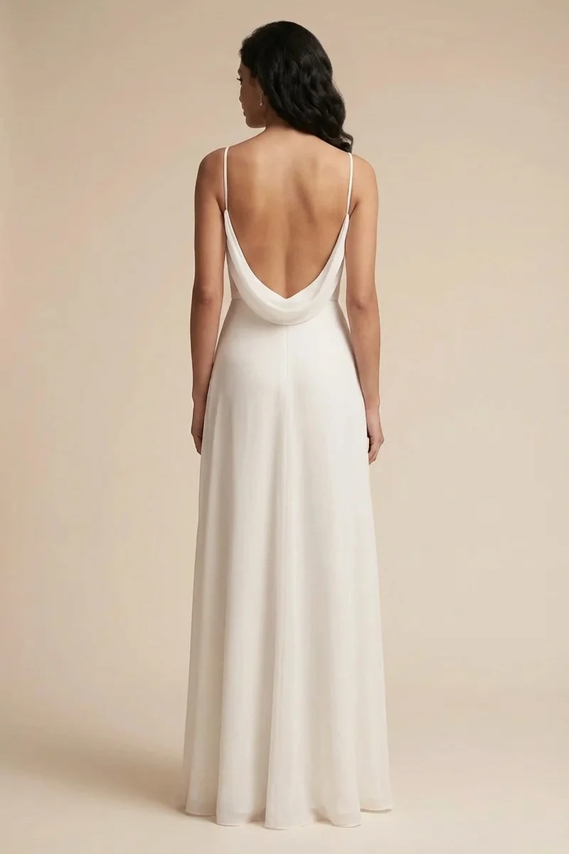 Minimalist Column Chiffon Wedding Dress with Spaghetti Straps - 2