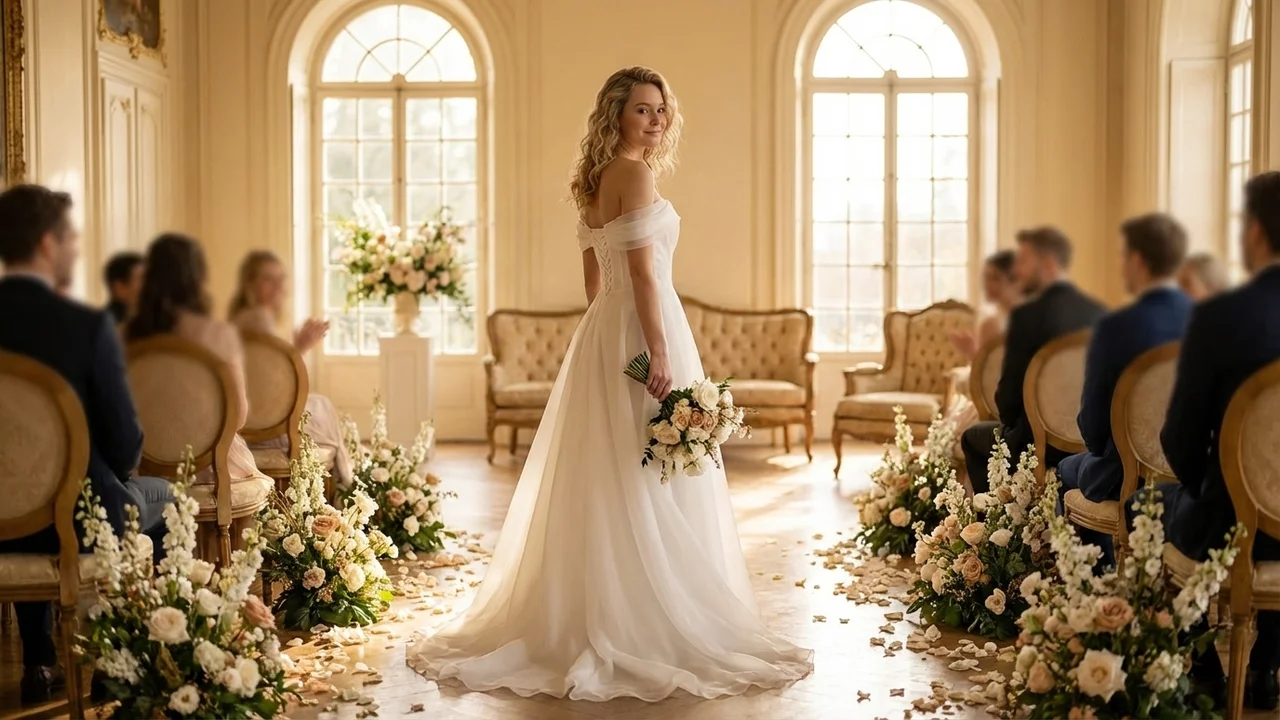 Serenity Organza Corset Back Wedding Dress - 5