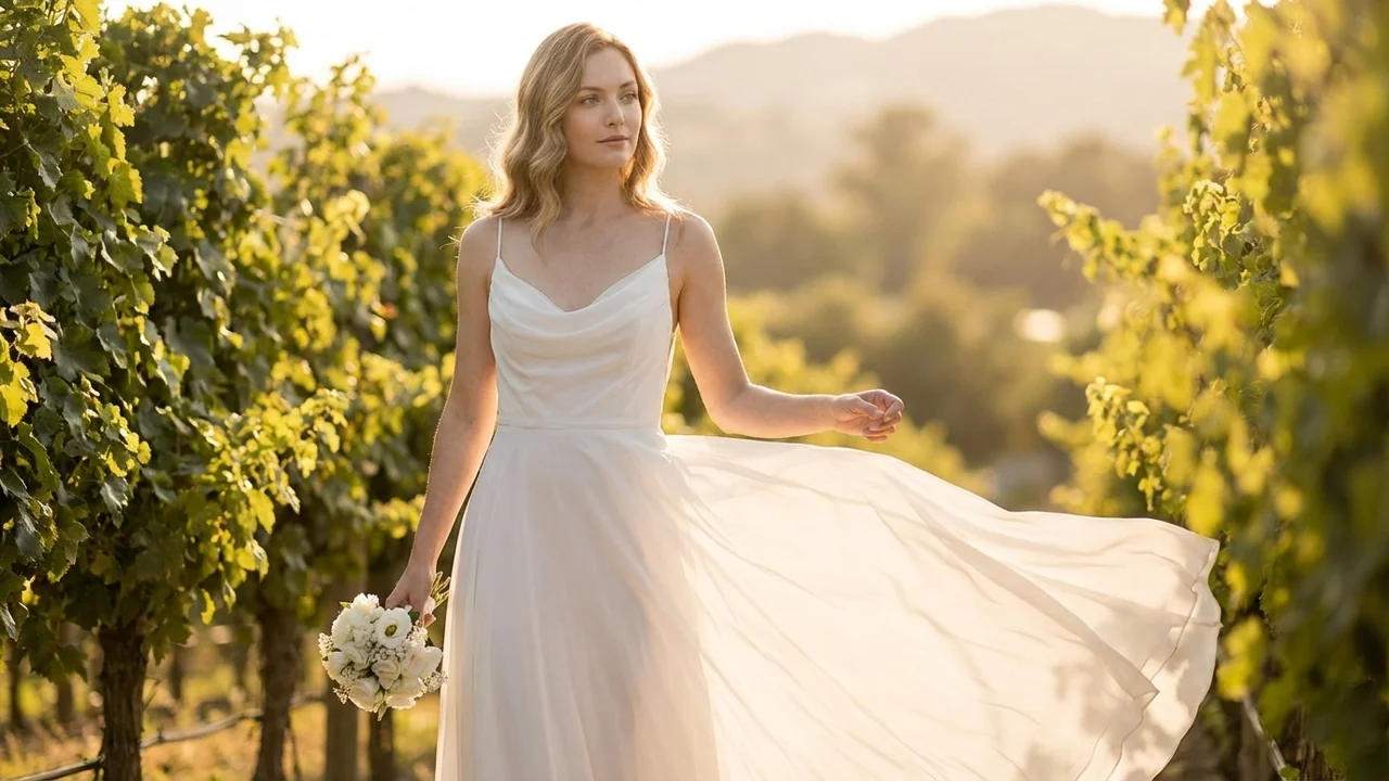 Cowl Neck Chiffon Beach Wedding Dress with Open Back - 6