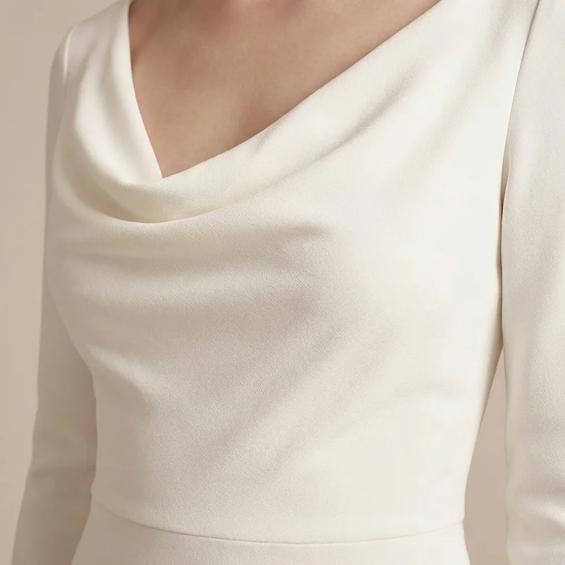 Cowl Neck Crepe Gown with Long Sleeves - 3