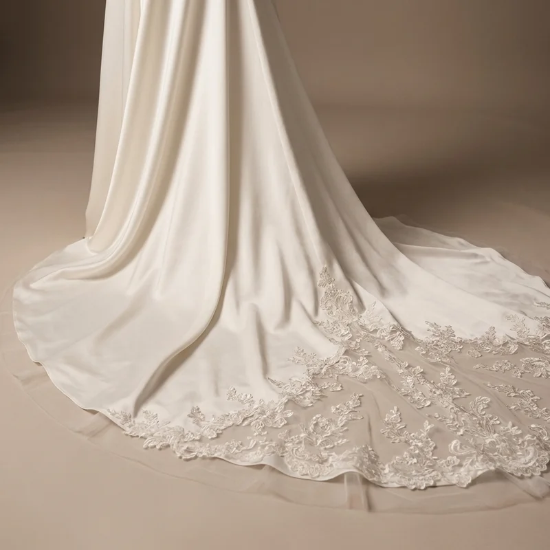 Cowl Back Satin Wedding Dress with Chapel Train - 4