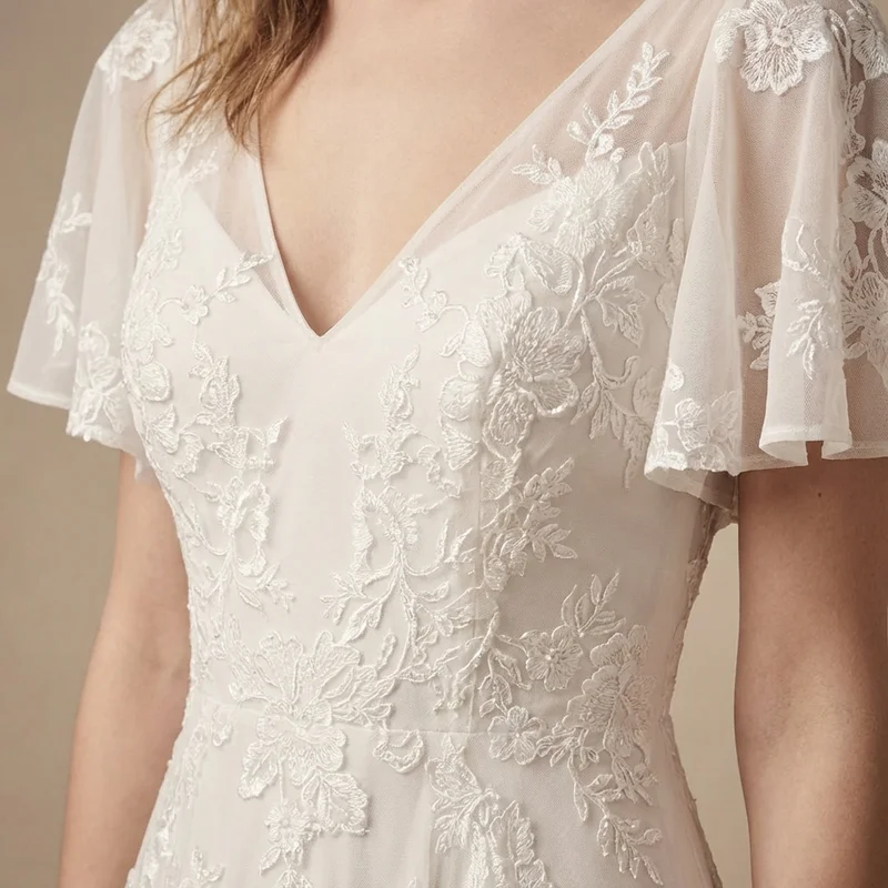 Flowy Lace Boho Destination Wedding Dress - 3