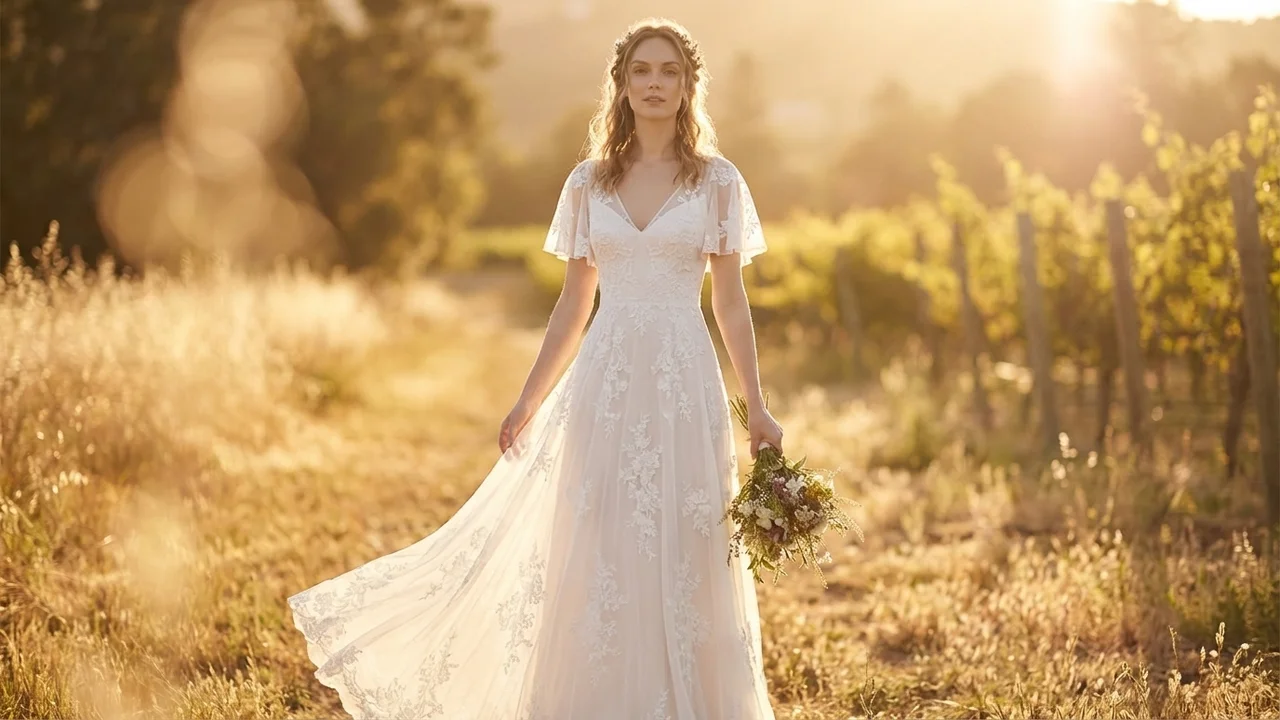 Flowy Lace Boho Destination Wedding Dress - 6
