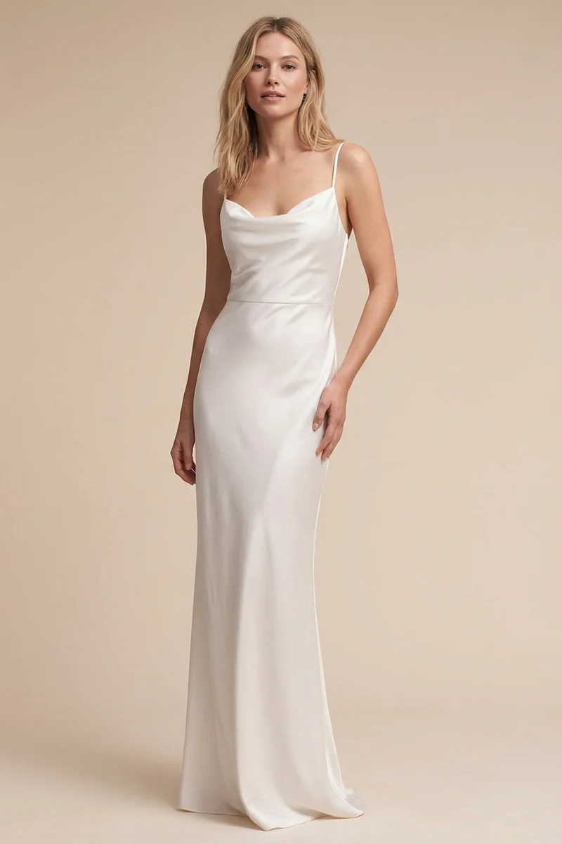 Simple Satin Slip Destination Wedding Dress - 1