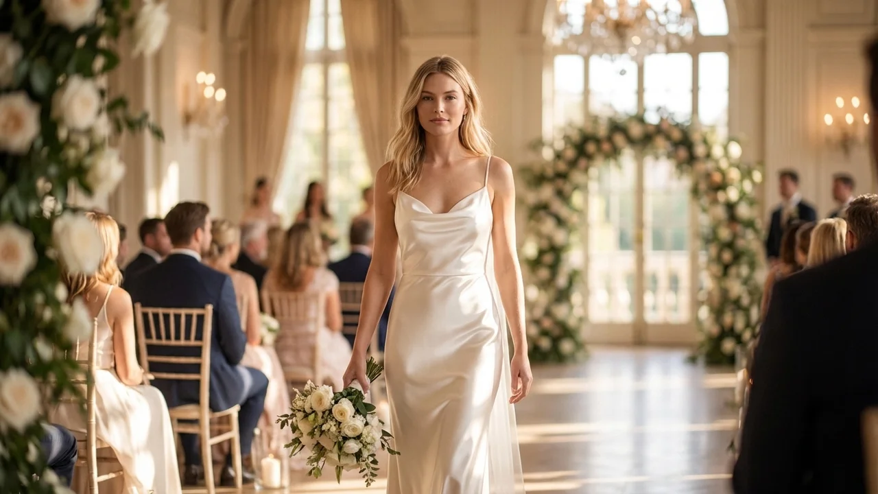 Simple Satin Slip Destination Wedding Dress - 5