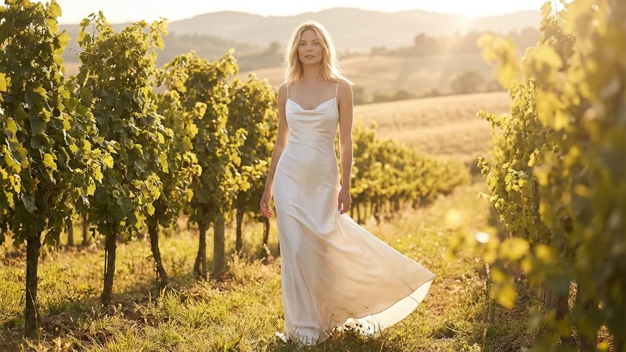 Simple Satin Slip Destination Wedding Dress - 6