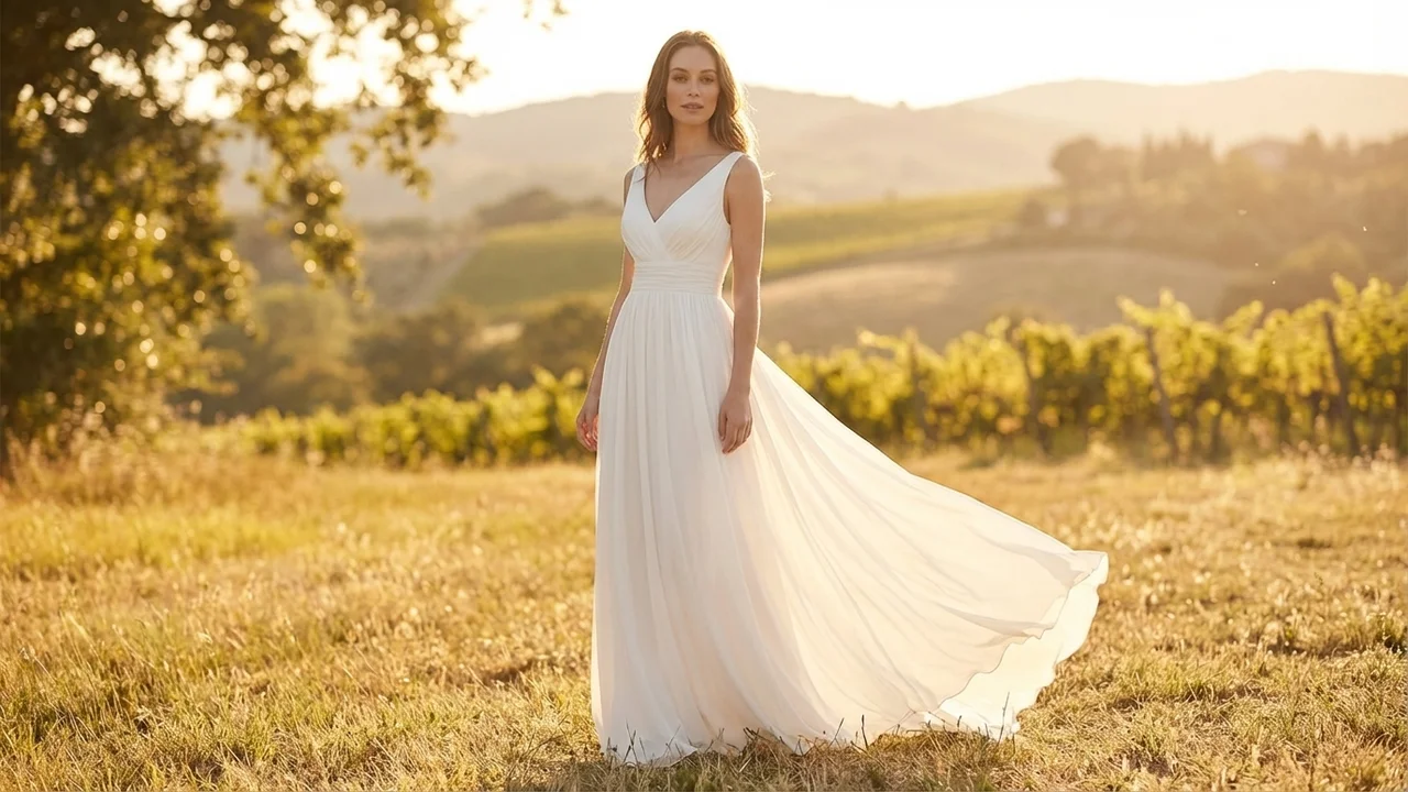 Genevieve Chiffon Empire Waist Wedding Dress - 6