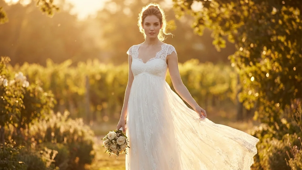 Anastasia Lace Empire Waist Wedding Dress - 6