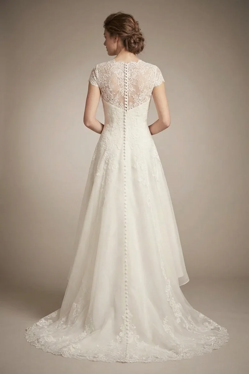 Vintage Tea Length Garden Wedding Dress with Button Back - 2