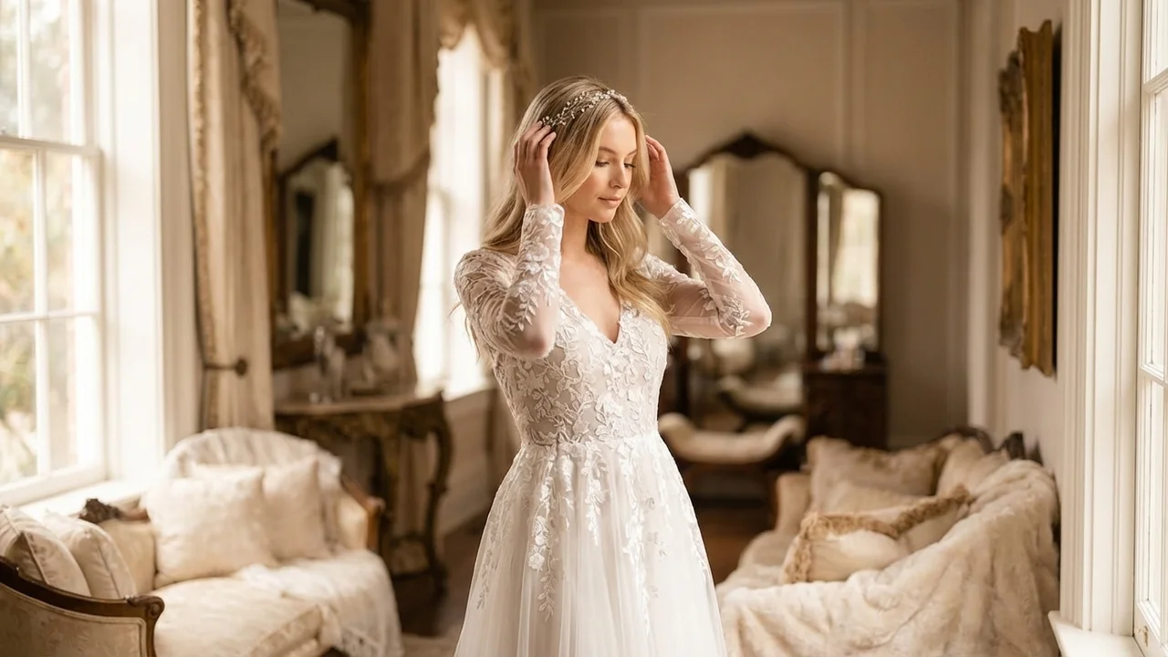 Crystal Vine Bridal Headpiece with Pearl Accents - 5