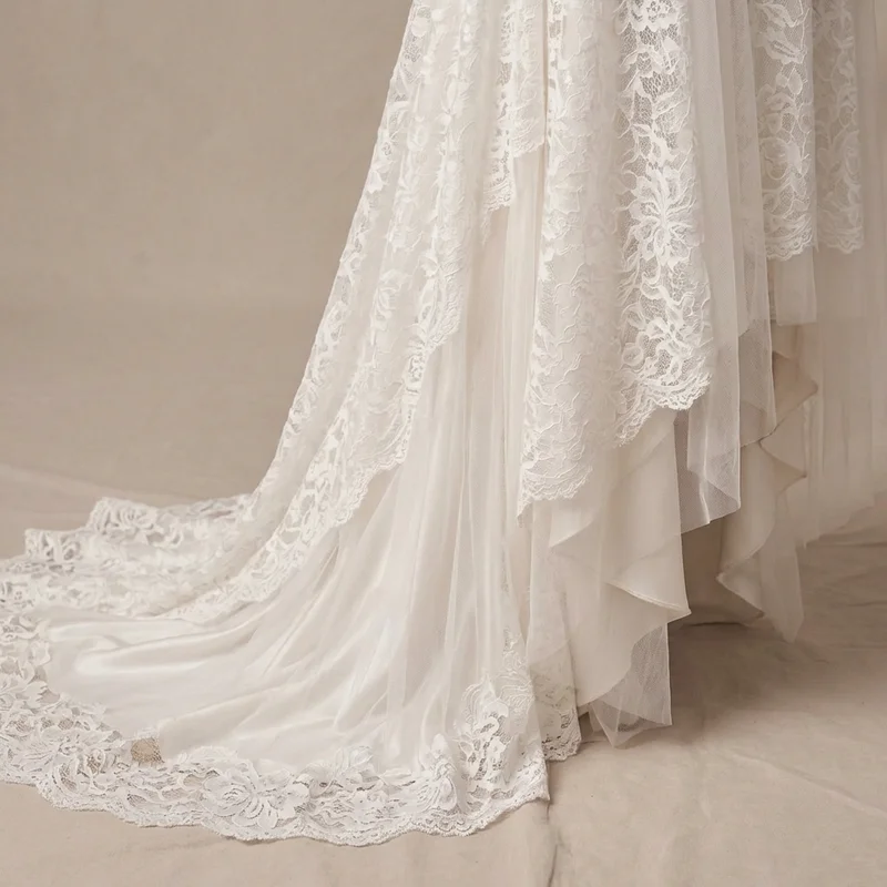 High Low Lace Bohemian Wedding Dress with Flutter Sleeves - 4